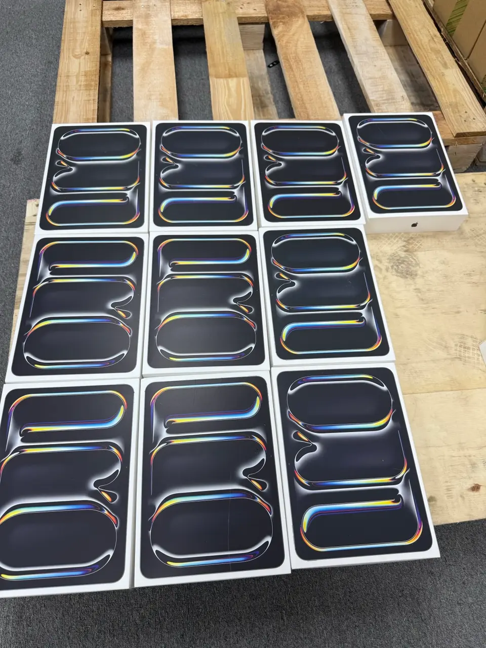 Recent boxed iPad Pro M4 inventory arranged for wholesale batch review